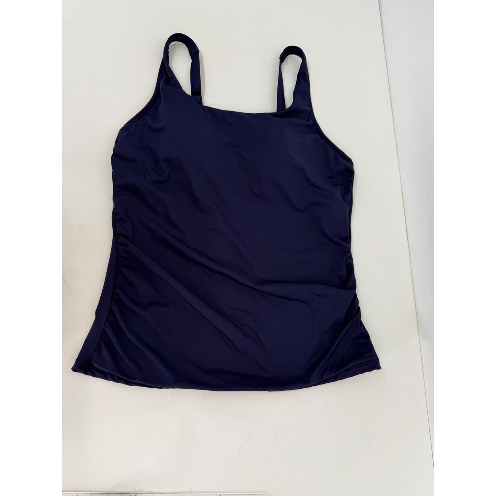 Aqua Eve Womens Navy Blue Ruched Square Neck Tankini Top Sz M Adjustable Straps